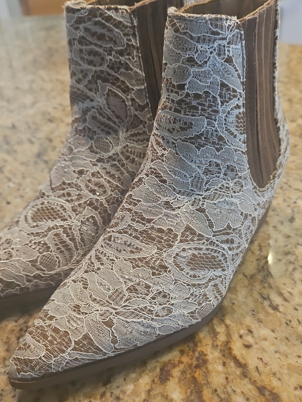 Joyfolie Chelsea Lace Overlay Ankle Boots - Brown & White (Wide Width)